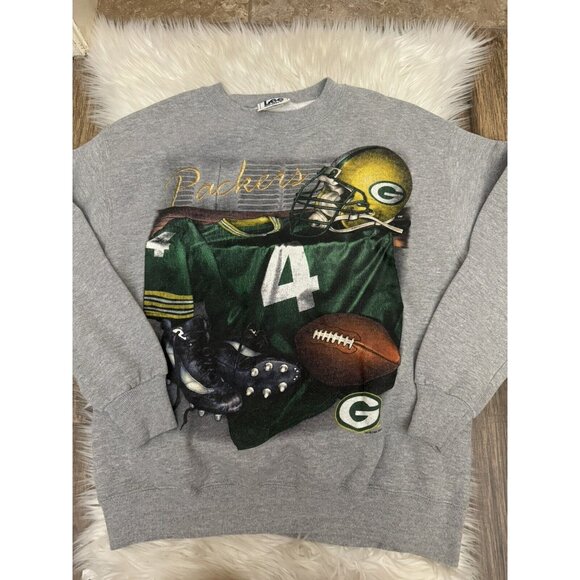 Lee Sport Vintage Green Bay Packers Brett Favre 4 Size Med USA Gray Sweatshirt - Picture 1 of 8
